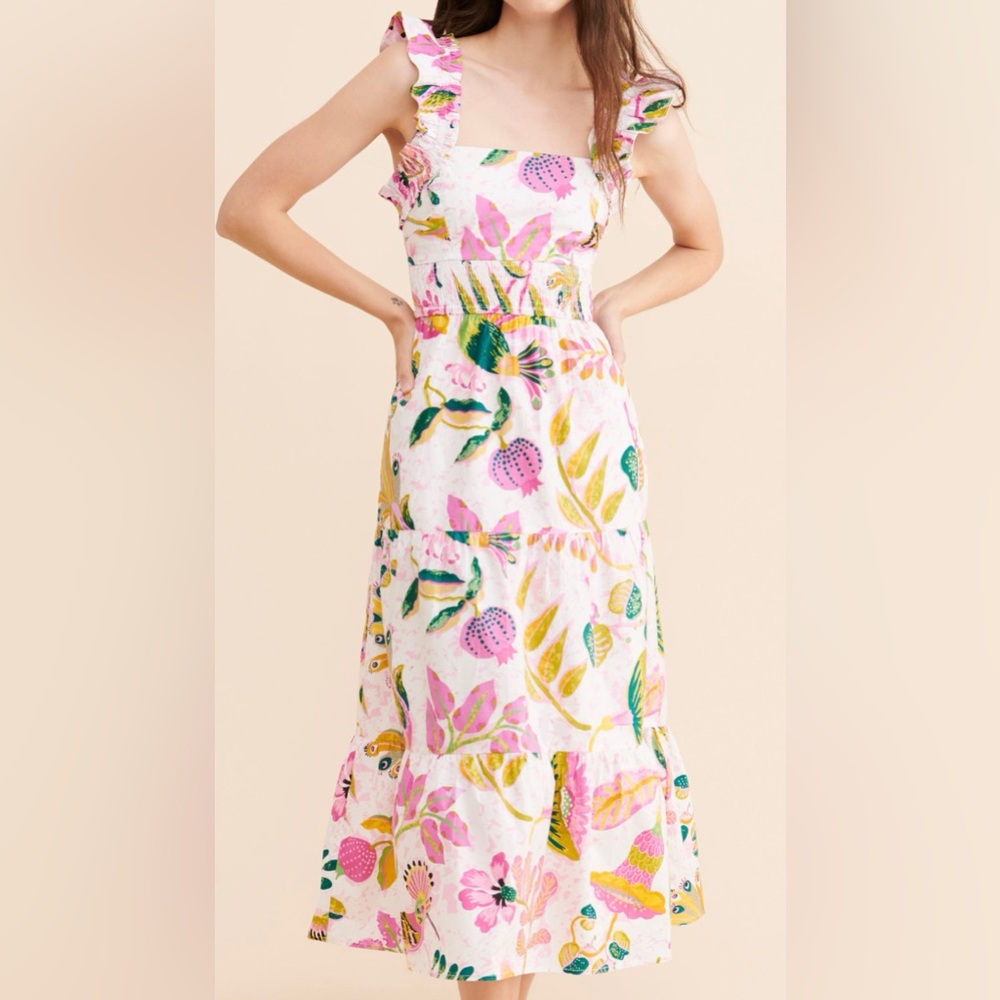 Harriet Midi Dress in Spring - Floral Print Ruffle Dress